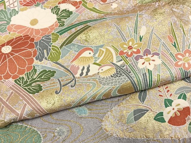 平和屋着物●訪問着 絞り 花鳥文 金彩 正絹 逸品 AABI1296fy