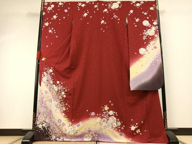 平和屋着物●豪華振袖 雪輪花文 暈し染め 金彩 ロング丈 正絹 逸品 AABI1298fy