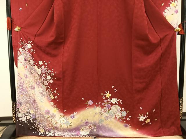 平和屋着物●豪華振袖 雪輪花文 暈し染め 金彩 ロング丈 正絹 逸品 AABI1298fy
