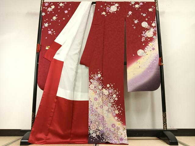 平和屋着物●豪華振袖 雪輪花文 暈し染め 金彩 ロング丈 正絹 逸品 AABI1298fy