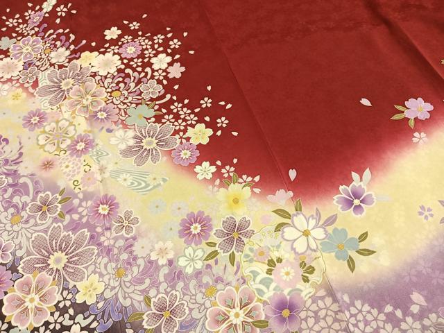 平和屋着物●豪華振袖 雪輪花文 暈し染め 金彩 ロング丈 正絹 逸品 AABI1298fy