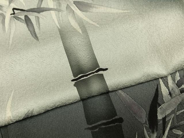 平和屋着物●染色作家 草野一騎 訪問着 手描き 笹竹文 暈し染め 黒地 正絹 逸品 AABI1300fy