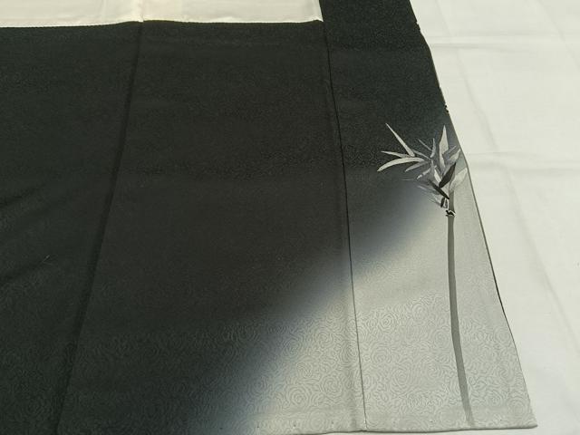 平和屋着物●染色作家 草野一騎 訪問着 手描き 笹竹文 暈し染め 黒地 正絹 逸品 AABI1300fy