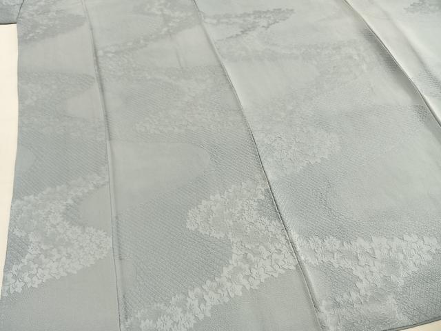 平和屋着物●上質な色無地 流水花地紋 水色 正絹 逸品 AABI1319fy