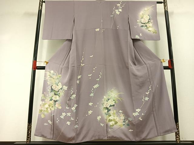 平和屋着物●友禅作家 岡部修治 訪問着 草花文 暈し染め 正絹 逸品 AABI1320fy