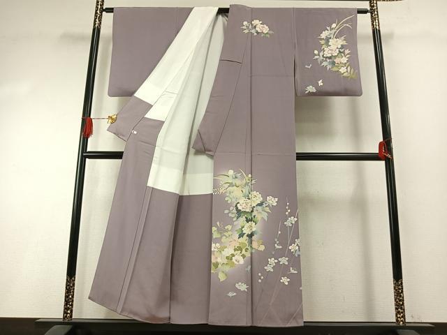 平和屋着物●友禅作家 岡部修治 訪問着 草花文 暈し染め 正絹 逸品 AABI1320fy