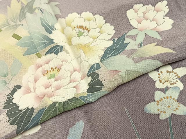 平和屋着物●友禅作家 岡部修治 訪問着 草花文 暈し染め 正絹 逸品 AABI1320fy