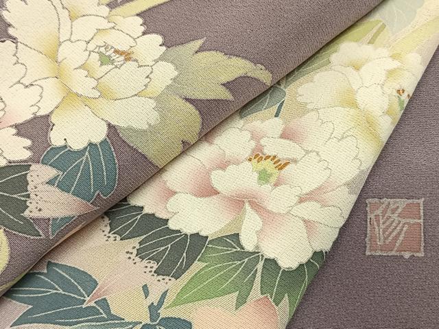 平和屋着物●友禅作家 岡部修治 訪問着 草花文 暈し染め 正絹 逸品 AABI1320fy