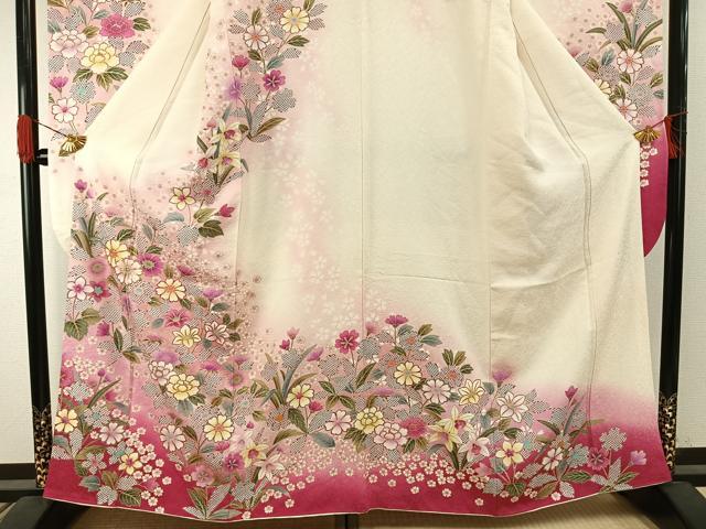 平和屋着物●豪華振袖 駒刺繍 草花文 暈し染め 金彩 京都きもの友禅扱い 正絹 逸品 AABI1321fy