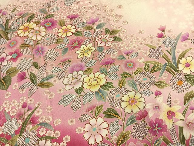 平和屋着物●豪華振袖 駒刺繍 草花文 暈し染め 金彩 京都きもの友禅扱い 正絹 逸品 AABI1321fy