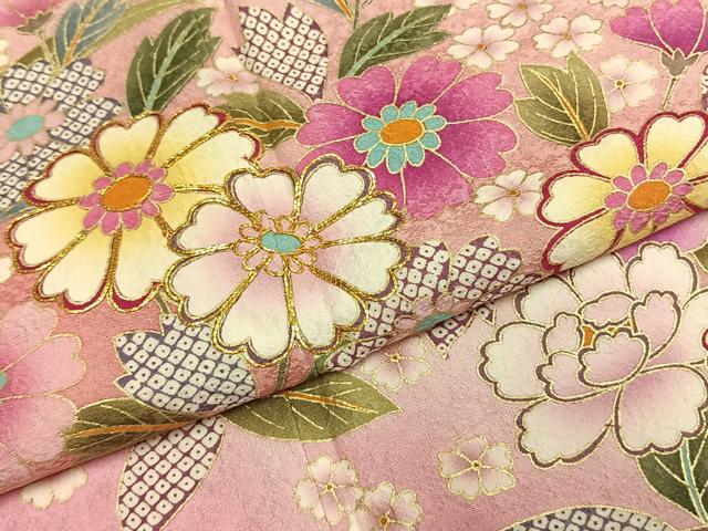 平和屋着物●豪華振袖 駒刺繍 草花文 暈し染め 金彩 京都きもの友禅扱い 正絹 逸品 AABI1321fy