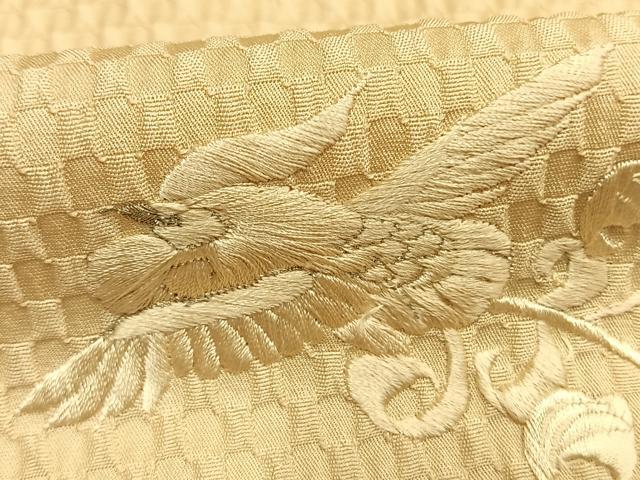 平和屋着物●訪問着 お召地 総刺繍 花鳥文 金糸 正絹 逸品 AABI1324fy