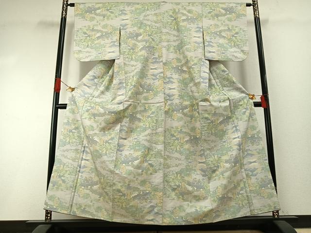 平和屋着物●本場大島紬 白大島 一元7マルキ 風景文 正絹 逸品 AABI1329fy