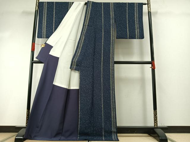 平和屋着物●上質な小紋 作家物 唐草花間道 金彩 ロング丈 正絹 逸品 AABI1330fy