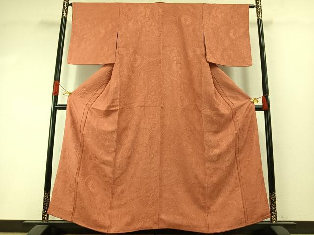平和屋着物●上質な色無地 辻が花 源氏車地紋 肉桂色 正絹 逸品 AABI1331fy