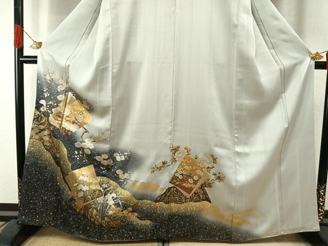 平和屋着物●訪問着 色紙重ね花文 暈し染め 銀糸 金銀彩 正絹 逸品 AABI1332fy