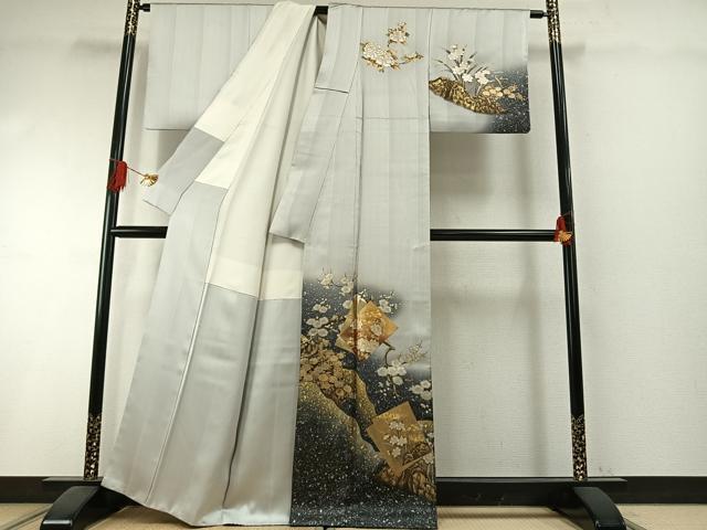 平和屋着物●訪問着 色紙重ね花文 暈し染め 銀糸 金銀彩 正絹 逸品 AABI1332fy