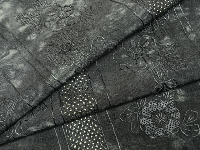 平和屋着物●上質な小紋 中国三大刺繍 スワトウ刺繍 汕頭刺繍 草花文 正絹 逸品 AABI1334fy