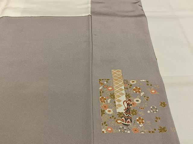 平和屋着物●訪問着 総刺繍 草花陶器文 金糸 正絹 逸品 AABI1336fy