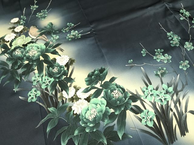 平和屋着物●訪問着 手描き 花鳥文 暈し染め 小田急百貨店扱い 正絹 逸品 AABI1338fy