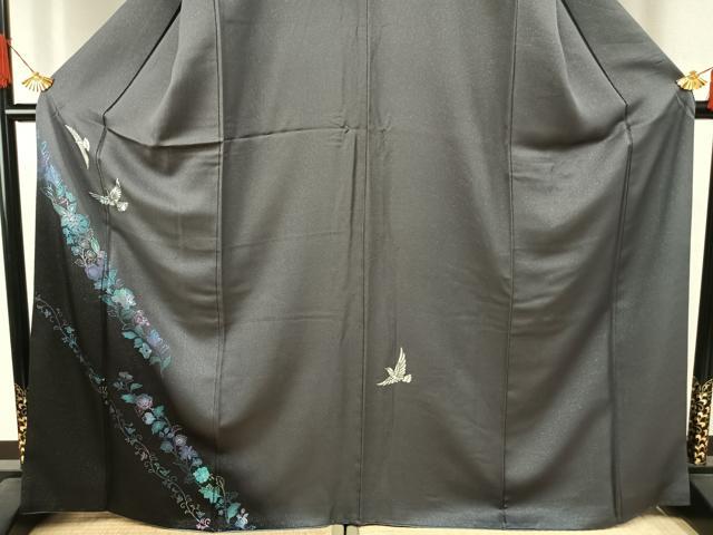 平和屋着物●訪問着 花鳥文 暈し染め 銀彩 銀通し地 正絹 逸品 AABI1339fy