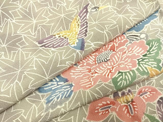 平和屋着物●上質な小紋 型染め 花鳥文 暈し染め 正絹 逸品 AABI1348fy