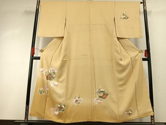 平和屋着物●訪問着 友禅 地紙花文 暈し染め 金彩 正絹 逸品 AABI1349fy