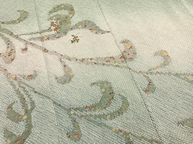 平和屋着物●訪問着 総絞り 刺繍 草花文 金糸 金彩 正絹 逸品 AABI1350fy