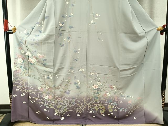 平和屋着物●訪問着 手描き 草花文 暈し染め 正絹 逸品 AABI1351fy