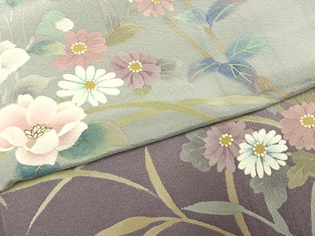 平和屋着物●訪問着 手描き 草花文 暈し染め 正絹 逸品 AABI1351fy