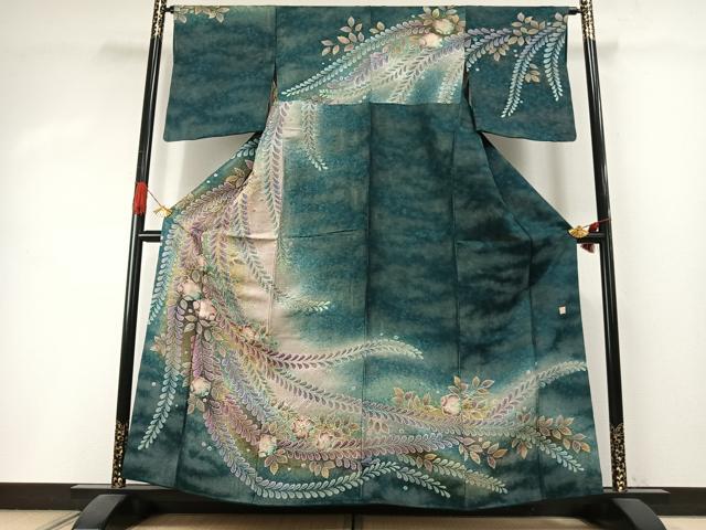平和屋着物●訪問着 作家物 泰常 辻が花 暈し染め 銀通し地 正絹 逸品 AABI1352fy