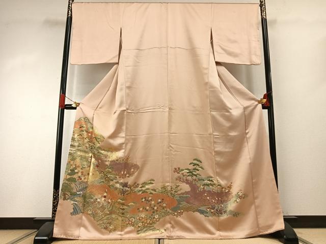 平和屋着物●豪華色留袖 刺繍 松竹梅 摺り剥がし 金糸 金彩 正絹 逸品 AABI1364fy