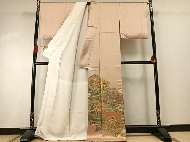 平和屋着物●豪華色留袖 刺繍 松竹梅 摺り剥がし 金糸 金彩 正絹 逸品 AABI1364fy