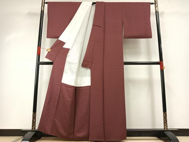 平和屋着物●上質な色無地 小豆色 正絹 逸品 AABI1366fy