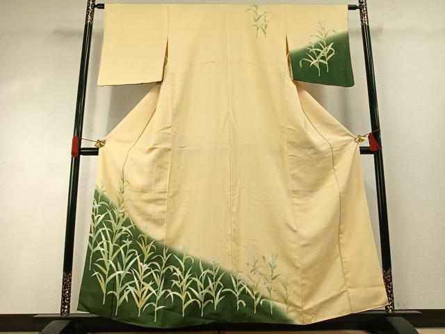 平和屋着物●訪問着 友禅 草花文 暈し染め 銀彩 正絹 逸品 AABI1368fy
