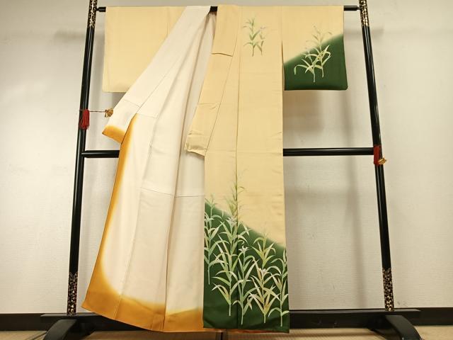 平和屋着物●訪問着 友禅 草花文 暈し染め 銀彩 正絹 逸品 AABI1368fy