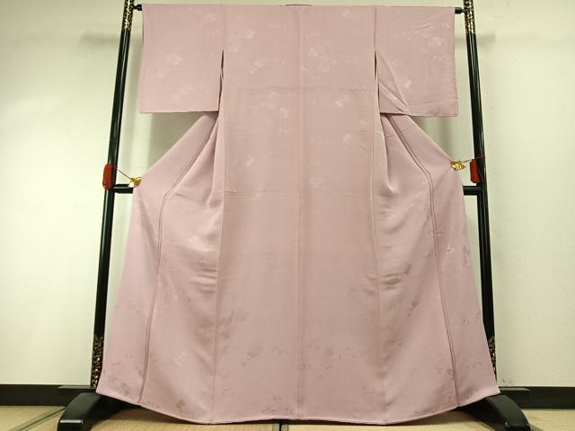 平和屋着物●上質な色無地 流水花地紋 薄柿色 正絹 逸品 未使用 AABI1375fy