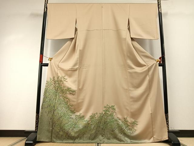 平和屋着物●訪問着 刺繍 笹竹飛鳥文 金糸 金彩 正絹 逸品 AABI1379fy