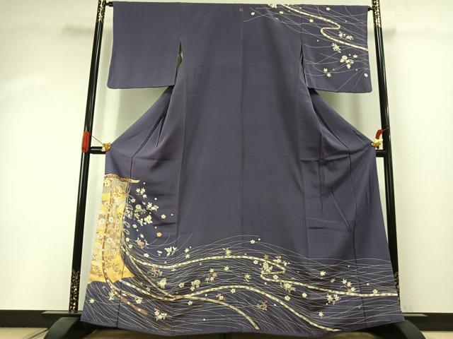 平和屋着物●訪問着 友禅 駒刺繍 草花文 金彩 鬼しぼ縮緬 ますいわ屋扱い 正絹 逸品 AABI1381fy