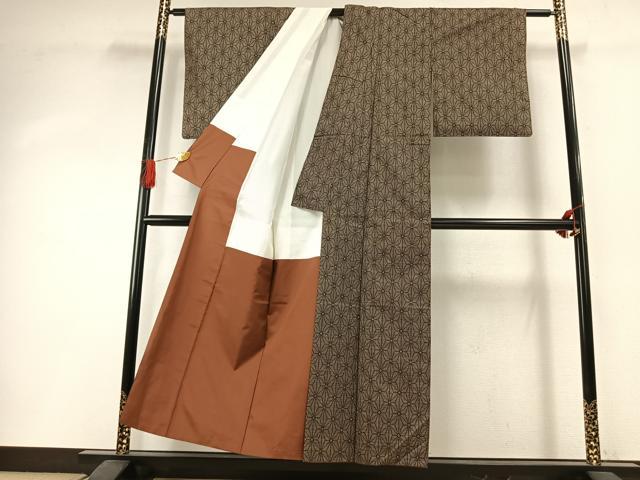 平和屋着物●本場大島紬 一元7マルキ 麻の葉文様 正絹 逸品 AABI1384fy