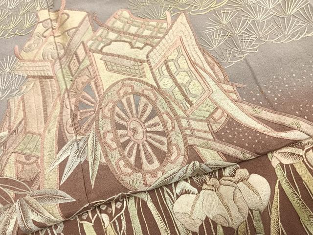 平和屋着物●訪問着 中国三大刺繍 相良刺繍 総刺繍 作家物 松竹梅 御所車花文 暈し染め 正絹 逸品 AABI1387fy