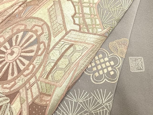 平和屋着物●訪問着 中国三大刺繍 相良刺繍 総刺繍 作家物 松竹梅 御所車花文 暈し染め 正絹 逸品 AABI1387fy