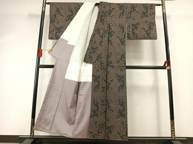 平和屋着物●本場大島紬 カタス7マルキ 草花文 正絹 逸品 AABI1389fy