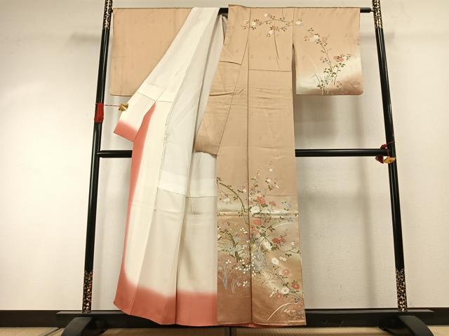 平和屋着物●訪問着 枝花文 暈し染め 金彩 正絹 逸品 AABI1394fy
