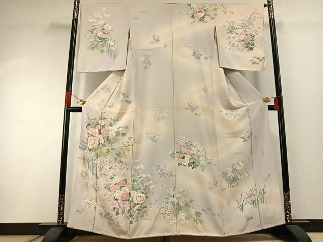 平和屋着物●訪問着 友禅 作家物 草花文 暈し染め 正絹 逸品 未使用 AABI1396fy