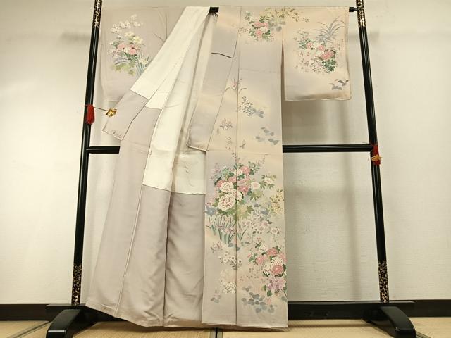 平和屋着物●訪問着 友禅 作家物 草花文 暈し染め 正絹 逸品 未使用 AABI1396fy