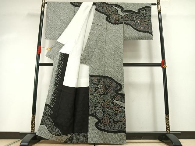 平和屋着物●訪問着 総刺繍 流水花文 金彩 正絹 逸品 未使用 AABI1400fy