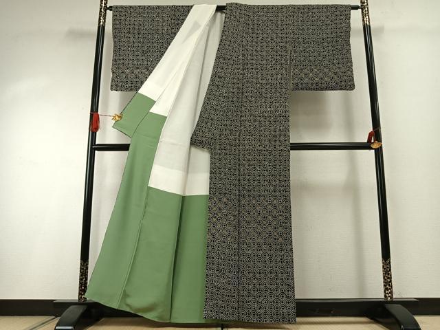 平和屋着物●訪問着 総絞り 花丸文 黒地 金彩 正絹 逸品 AABI1402fy