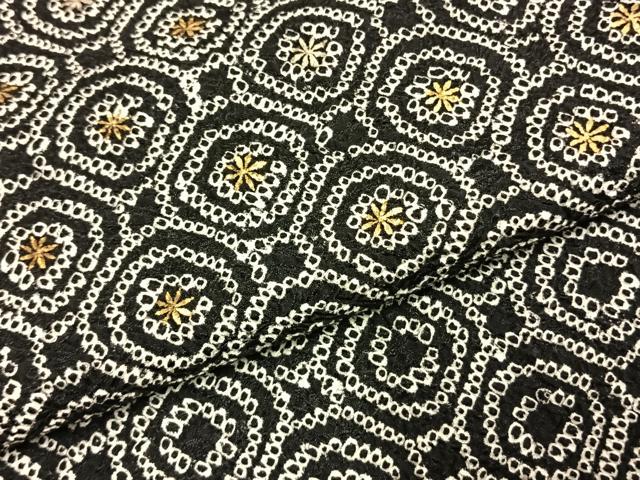 平和屋着物●訪問着 総絞り 花丸文 黒地 金彩 正絹 逸品 AABI1402fy