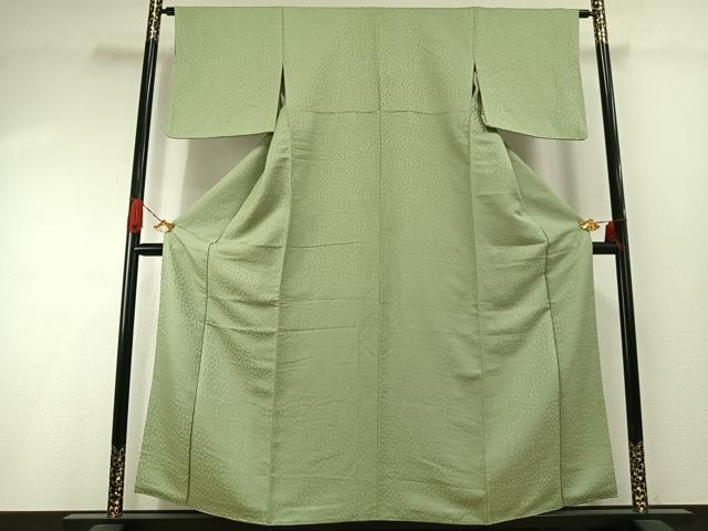 平和屋着物●上質な色無地 花尽くし地紋 若菜色 正絹 逸品 AABI1403fy